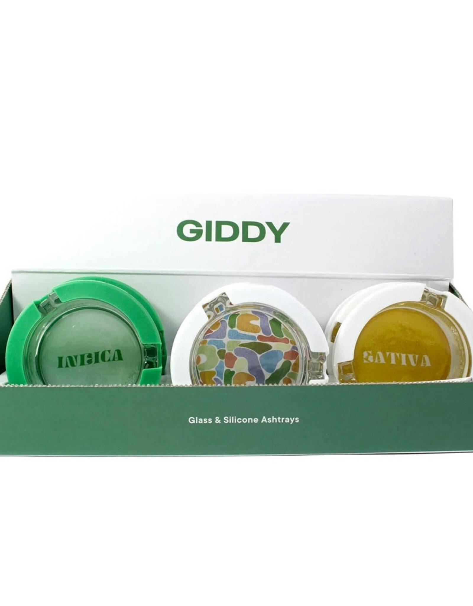 "Giddy 3"" Glass Ashtray w/ Silicone Cover - Sativa"
