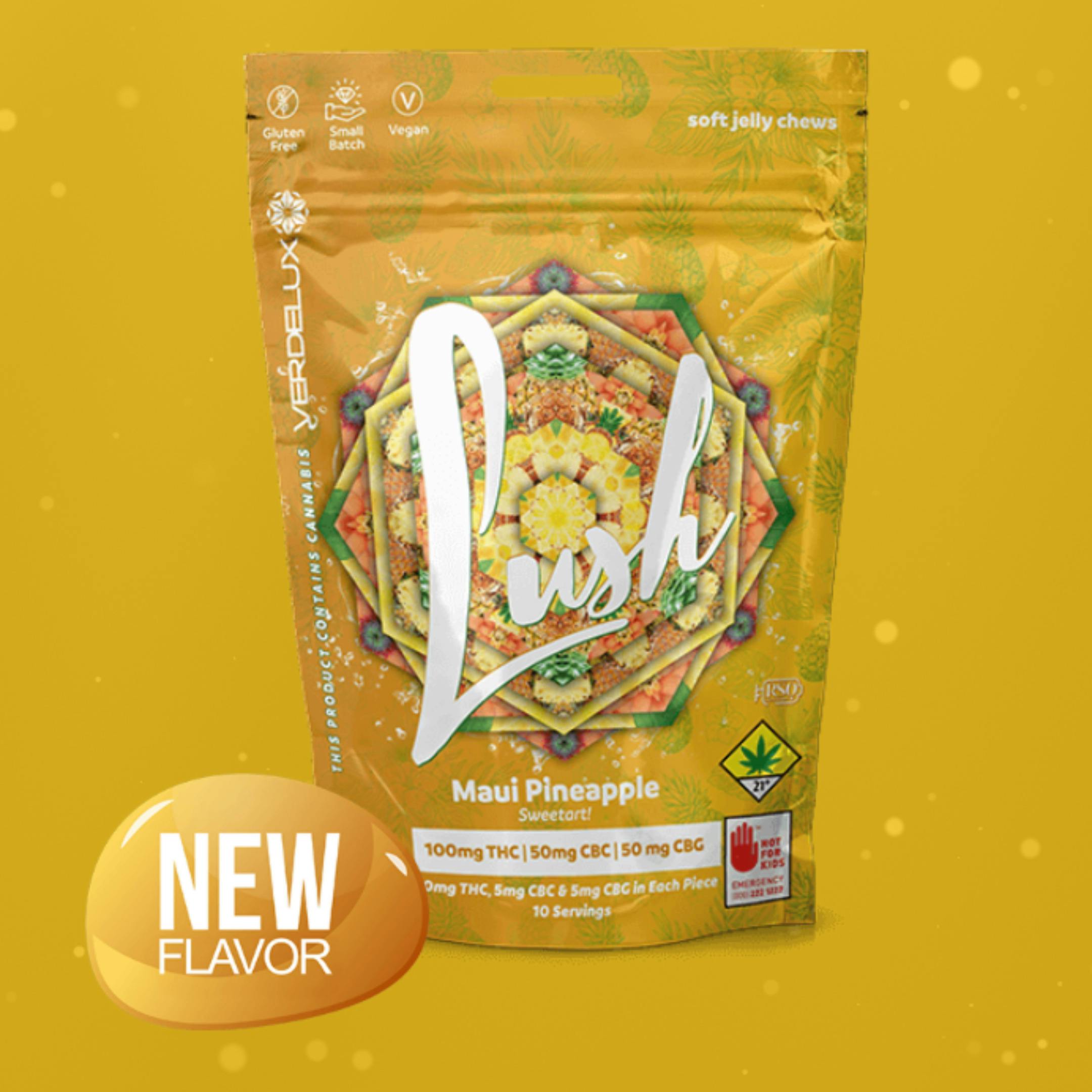 Lush Maui Pineapple 2:1:1 Soft Jelly Chews Gummies 10-Pack Edibles Verdelux | 100mg THC 50mg CBC ...