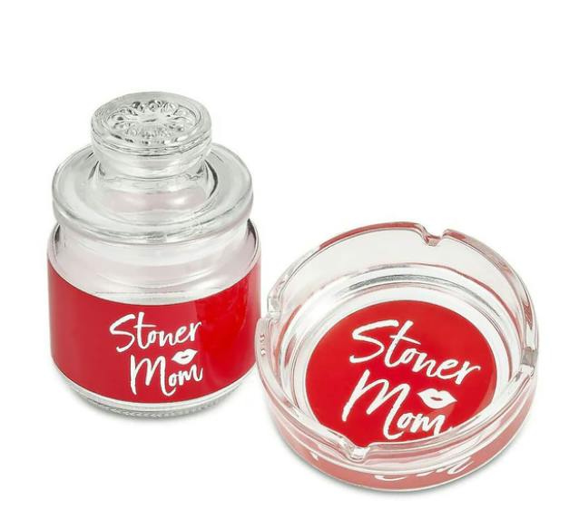 Ashtray and Stash Jar Set - Red Stoner Mom