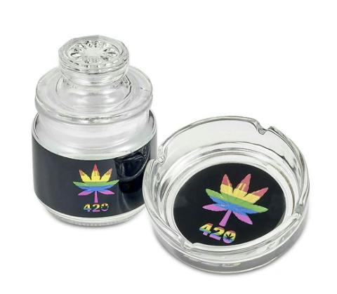 Ashtray and Stash Jar Set - Rainbow Leaf