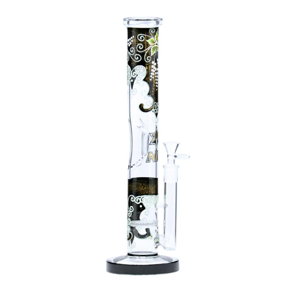 Glow-In-The-Dark Double Honeycomb Straight Bong - 14" - Black