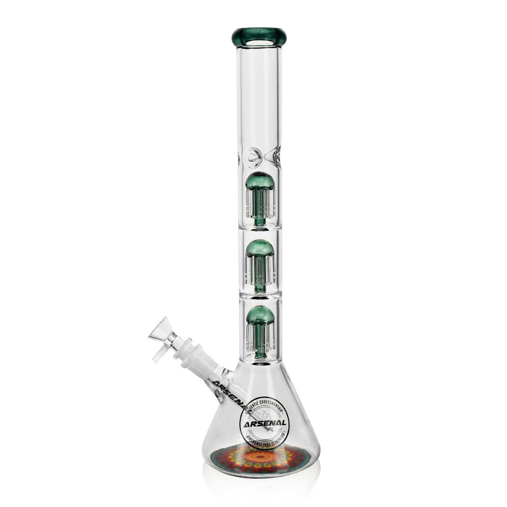 Triple Perc Glass Bong - 15" - Teal