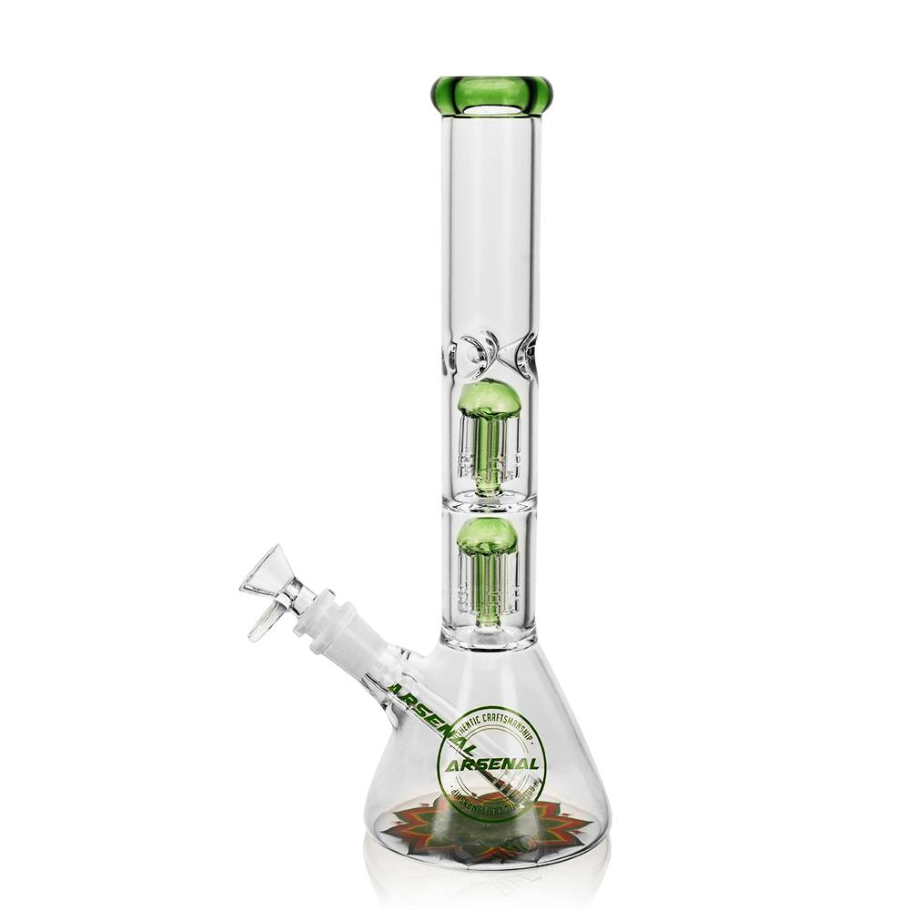 Double-Perc Glass Bong - 11.8" - Green