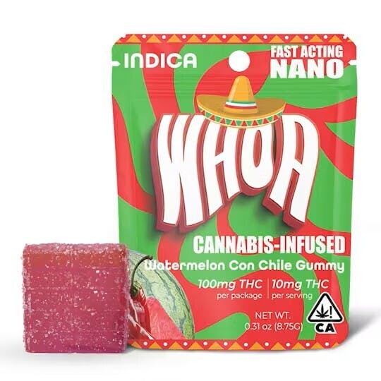 WHOA Edibles: WHOA Edibles Gummy 100mg Indica Watermelon Con Chile
