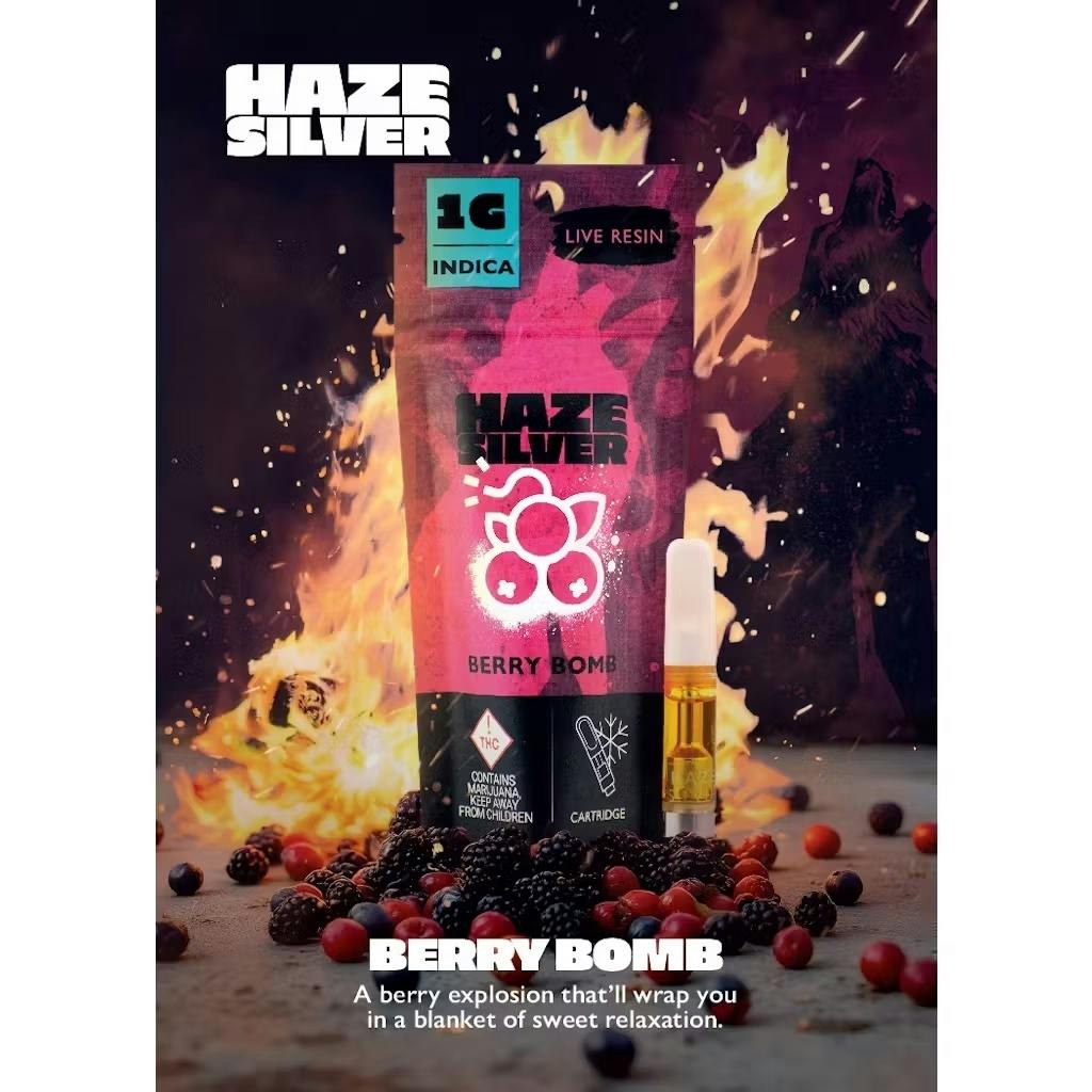 Haze Silver | 1g Live Resin Cartridge | MED - Berry Bomb (I)