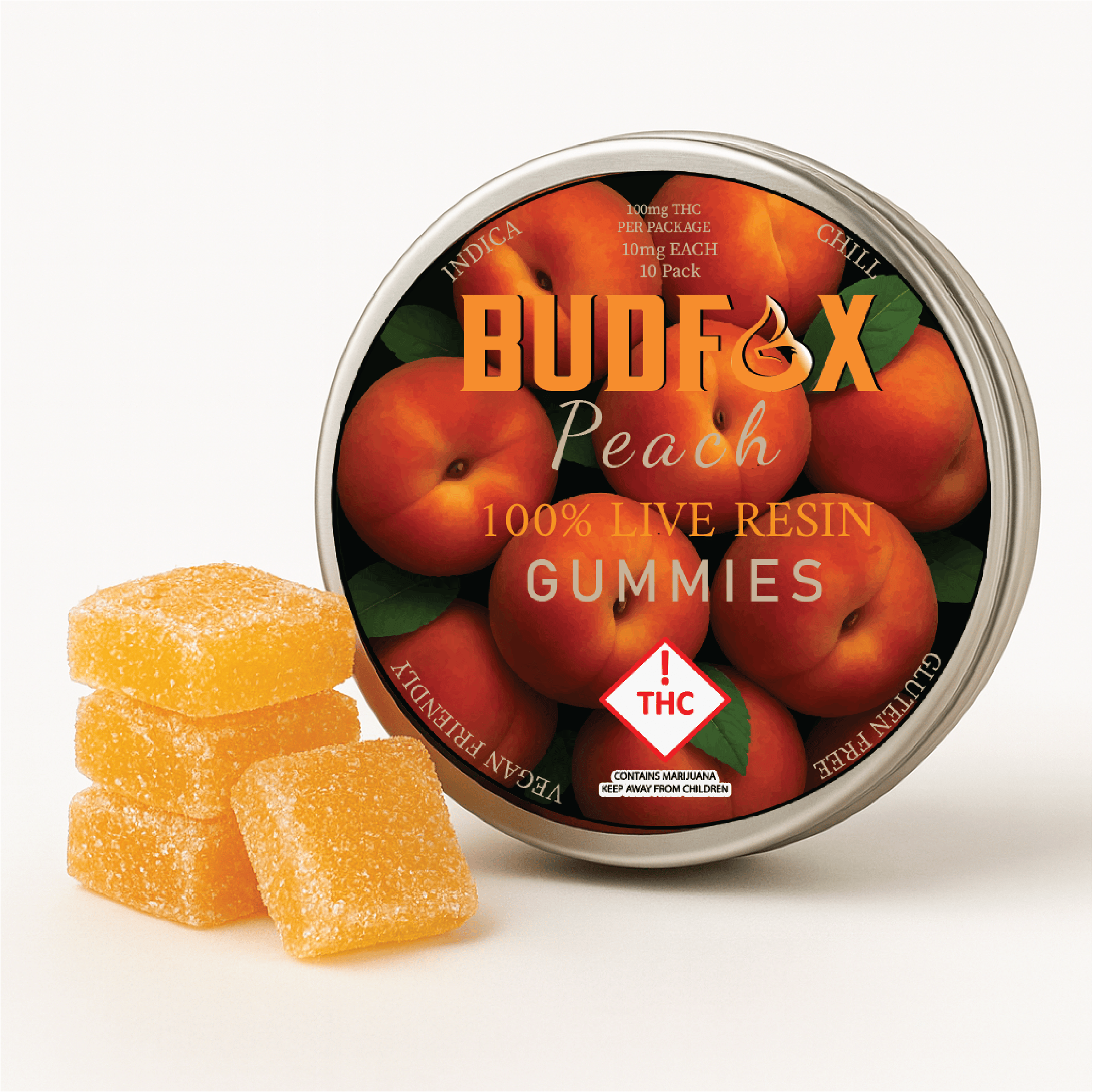 Bud Fox | 100mg Live Resin Gummies | REC - Peach (I)