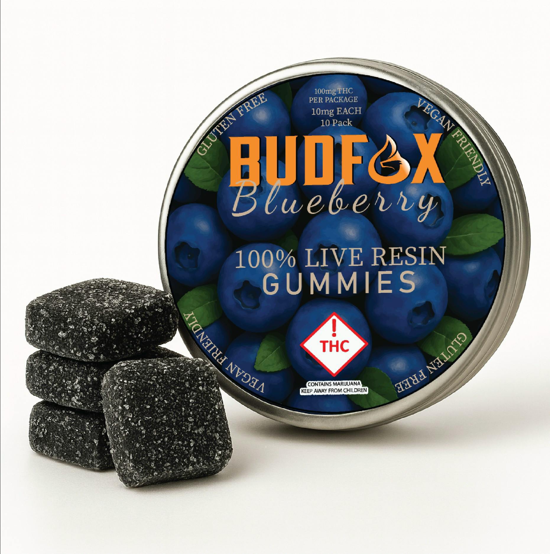 Bud Fox | 100mg Live Resin Gummies | REC - Blueberry (H)