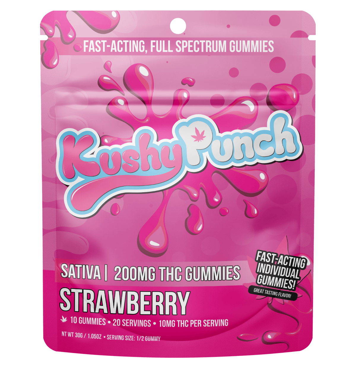 Strawberry Individual Gummies | 200mg | 10ct | 20mg/ea by Kushy Punch