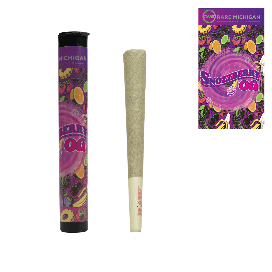Rare MI Genetics - Snozzberry OG - 1g Kief Infused Pre-Roll