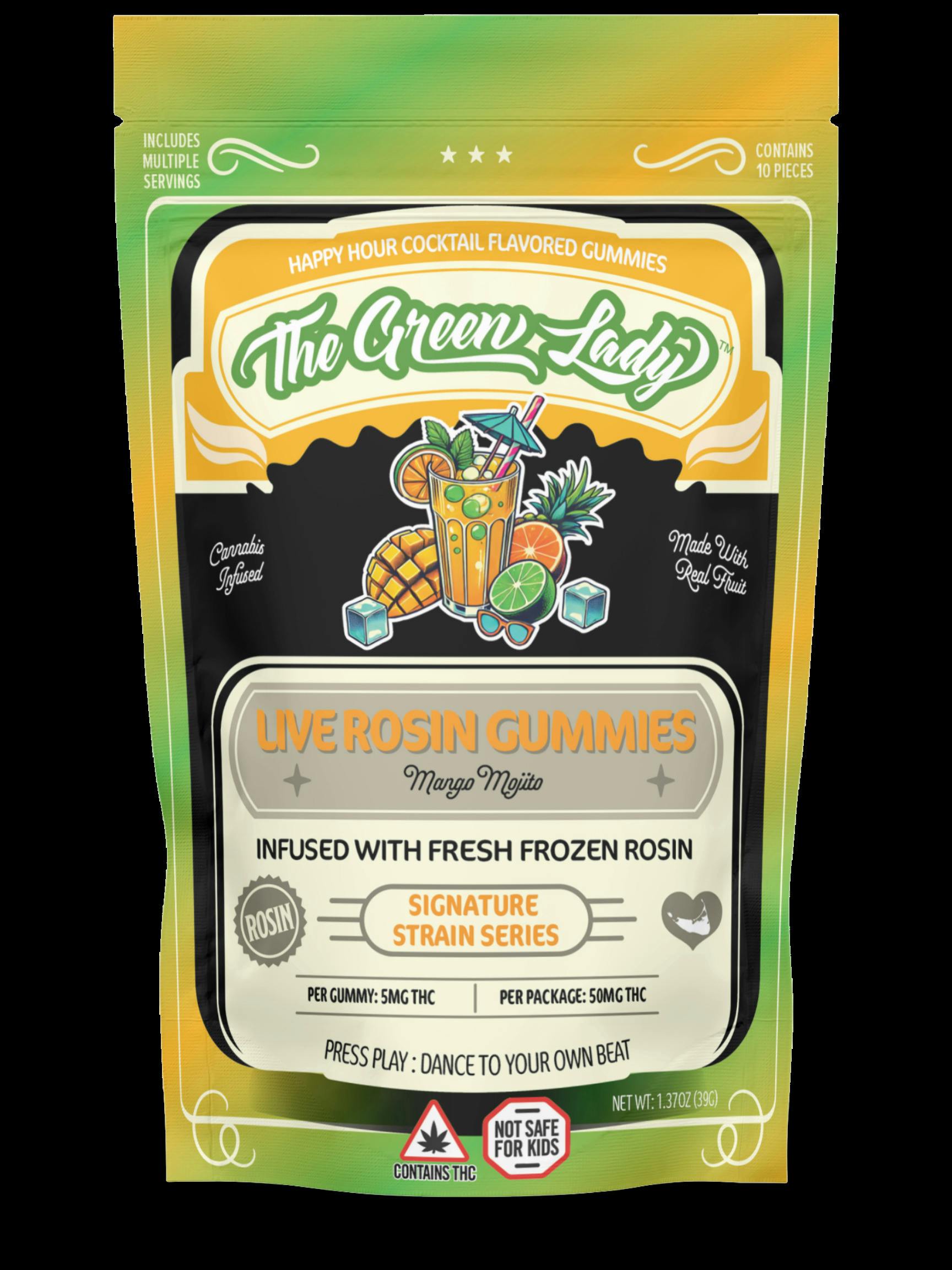 Gummies (Live Rosin) - Mango Mojito (Black Belt) - 10 Servings, 50mg THC at The Green Lady Dispensary