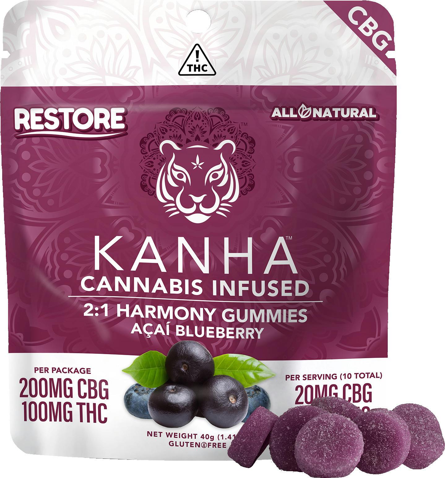 Kanha FX 2:1 CBG:THC Acai Blueberry Harmony Restore (H) Gummies 10mg 10pk