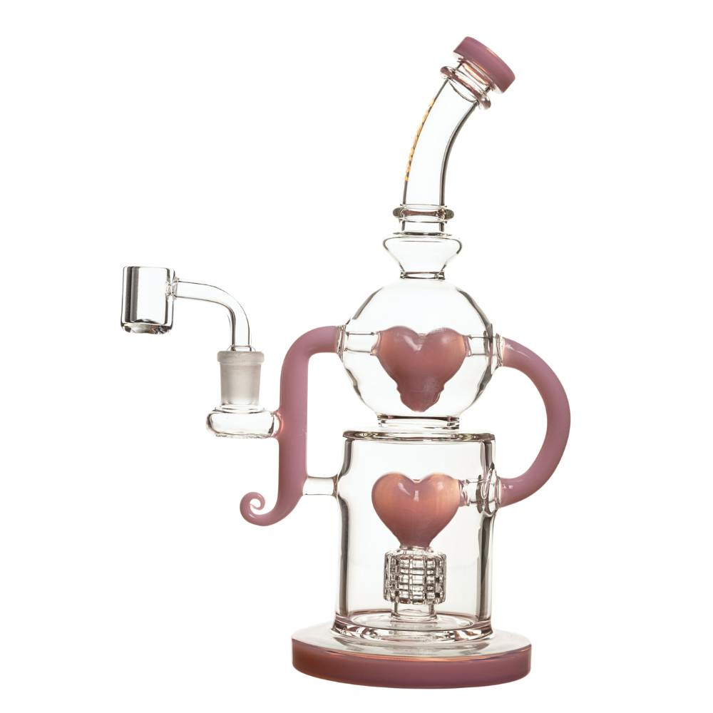 5mm Dual Heart Dab Rig - 10 " - Pink