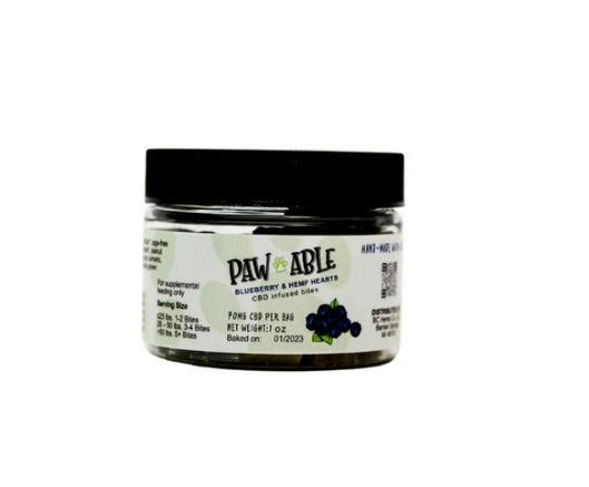 Pawable | Blueberry & Hemp Hearts | 130mg CBD | 25 Count Jar