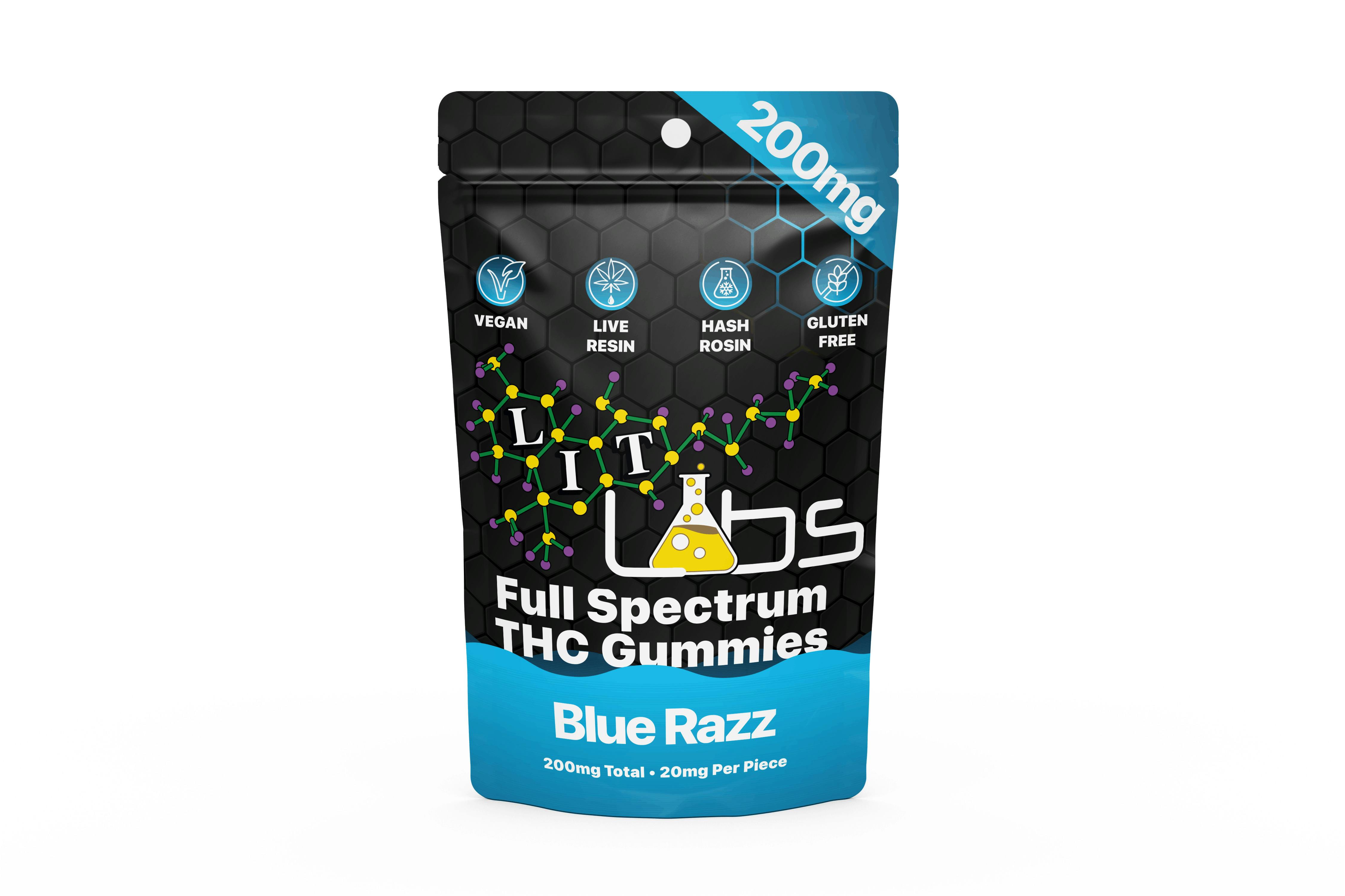 Lit Labs | Blue Razz | Infused Gummies | 200mg | Hybrid