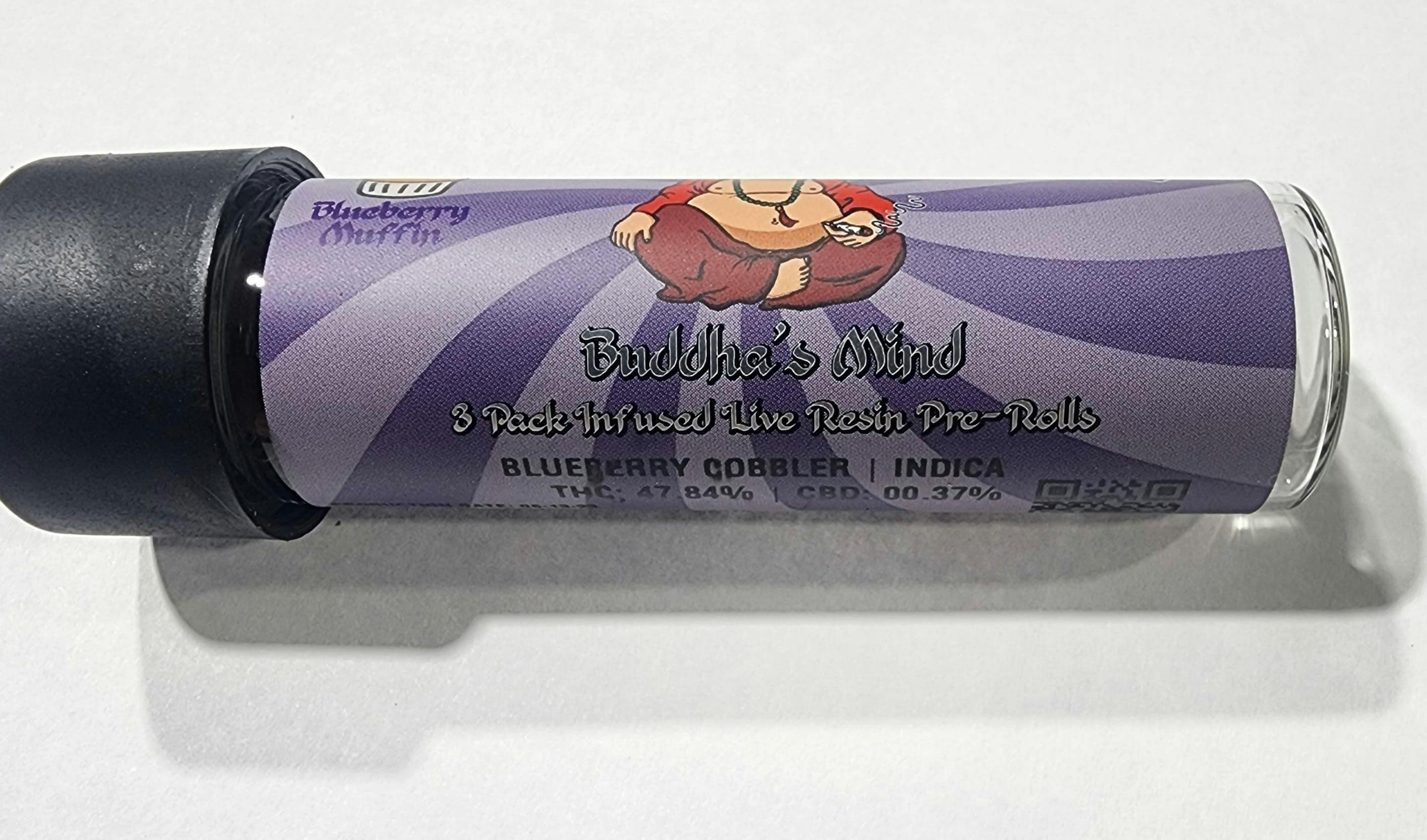 Buddhas Mind | Blueberry Cobbler | Live Resin Infused Preroll | .6g x 3 (1.8g) | Indica