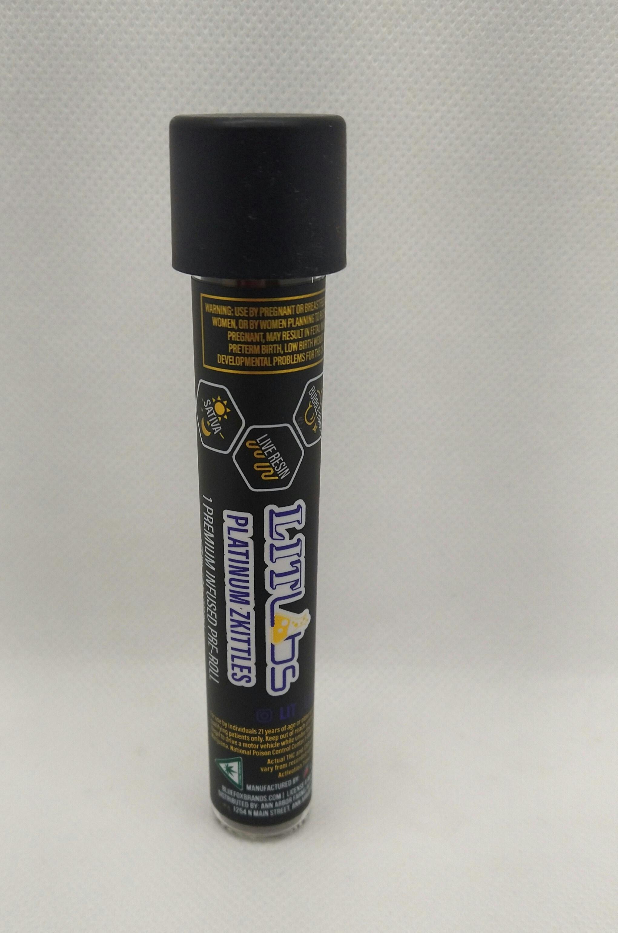 Lit Labs | Platinum Zkittles | Live Risen & CBG Bubble Hash Infused Pre-roll | 1.2g | Indica