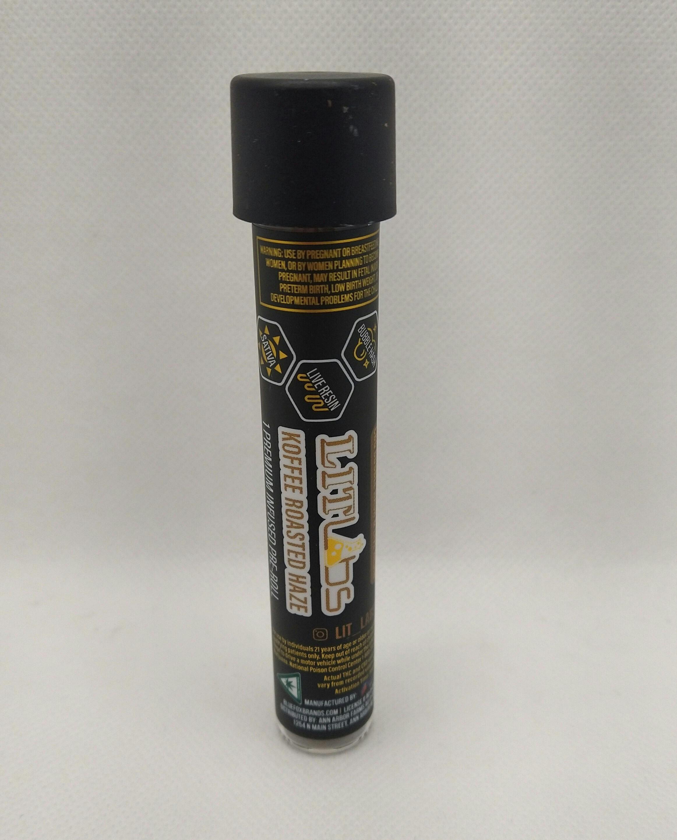 Lit Labs | Koffee Roasted Haze | Live Risen & CBG Bubble Hash Infused Pre-roll | 1.2g | Indica