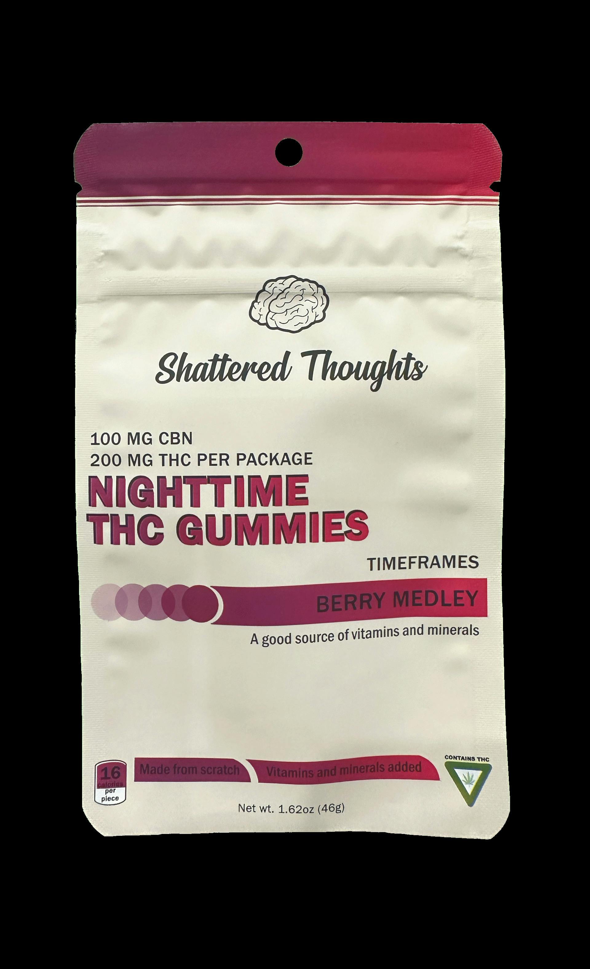 Shattered Thoughts | Berry Medley Nighttime | Infused Gummies | 200mgTHC:100mgCBN | Hybrid