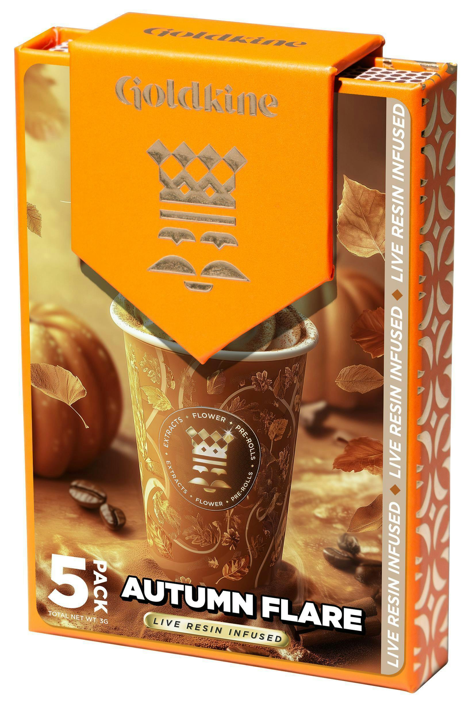 Goldkine | Autumn Flare | Infused Pre-roll Pack | 0.6g x 5 (3g) | Indica