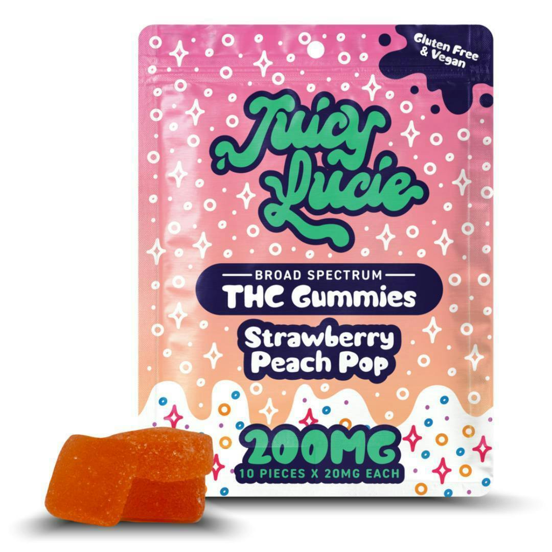Juicy Lucie | Strawberry Peach Pop | Infused Gummies | 200mg | Hybrid