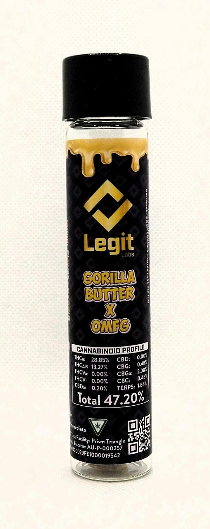 Legit Labs | Gorilla Butter x OMFG | Live Resin Infused Pre-roll | 1.25g | Hybrid