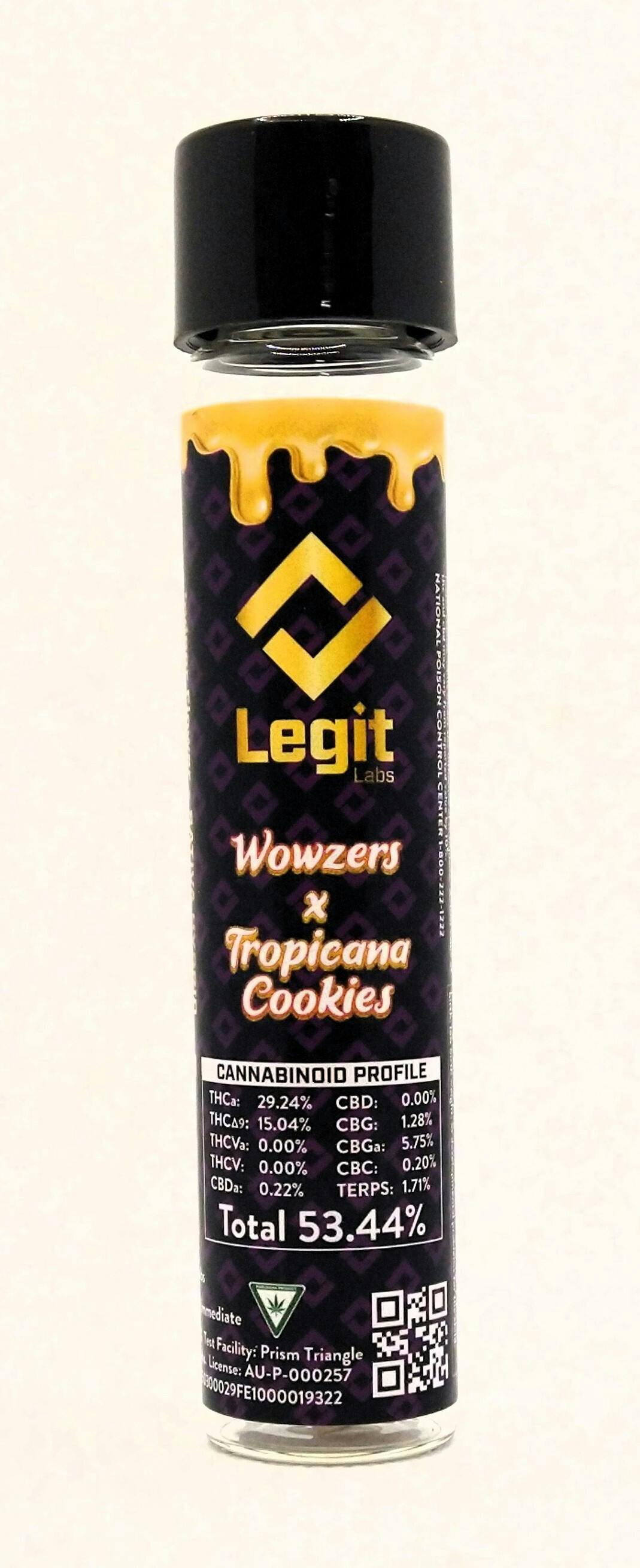 Legit Labs | Wowzerz x Tropicana Cookies | Live Resin Infused Pre-roll | 1.25g | Hybrid