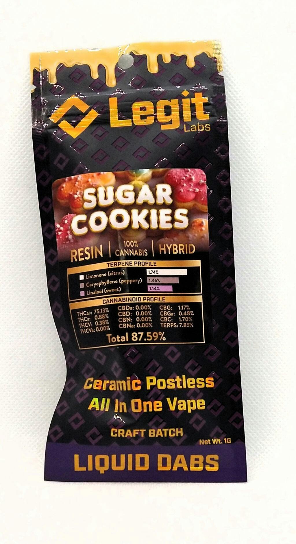 Legit Labs | Sugar Cookies | Cured Resin Disposable Vape | 1g | Hybrid