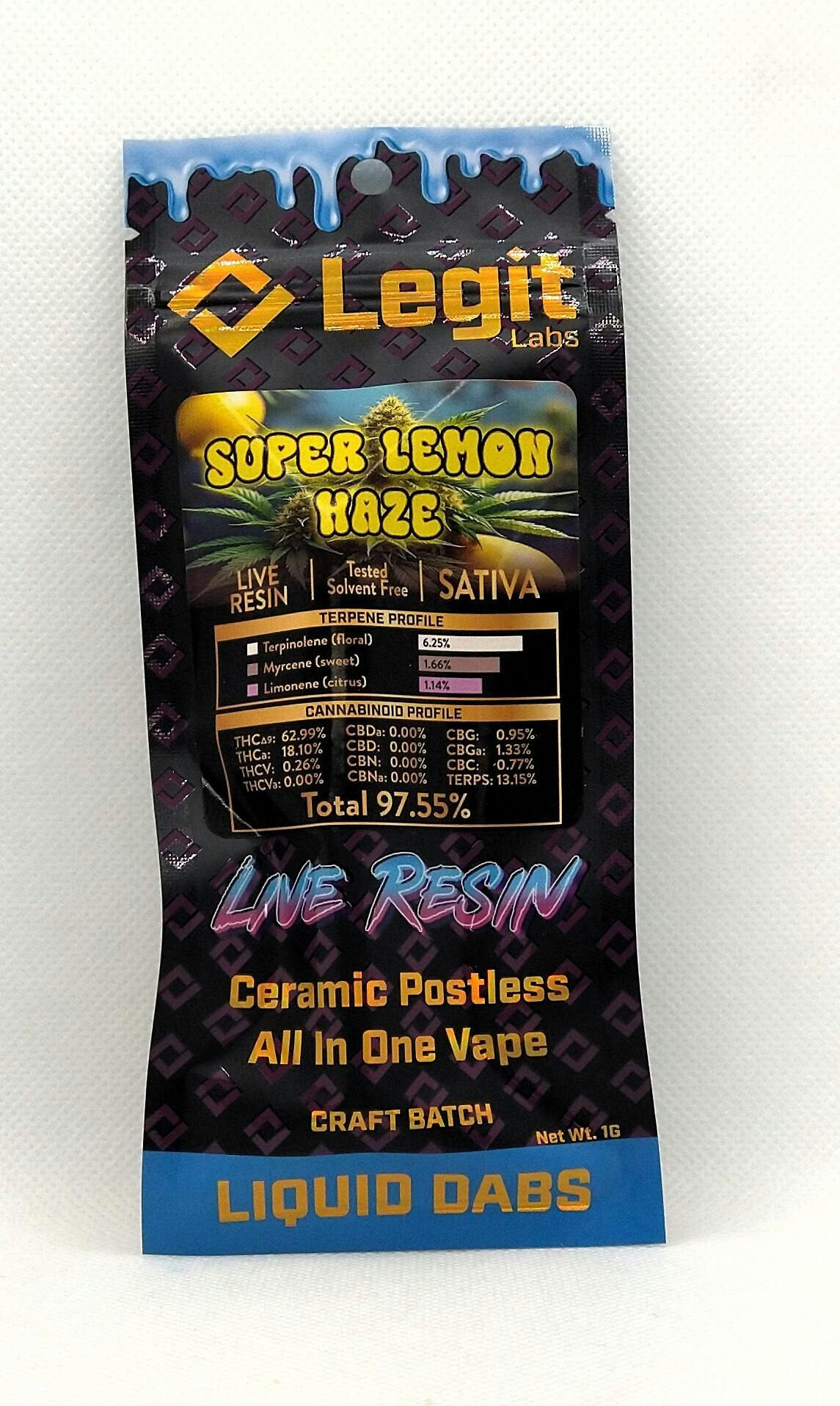 Legit Labs | Super Lemon Haze | Live Resin Disposable Vape | 1g | Sativa