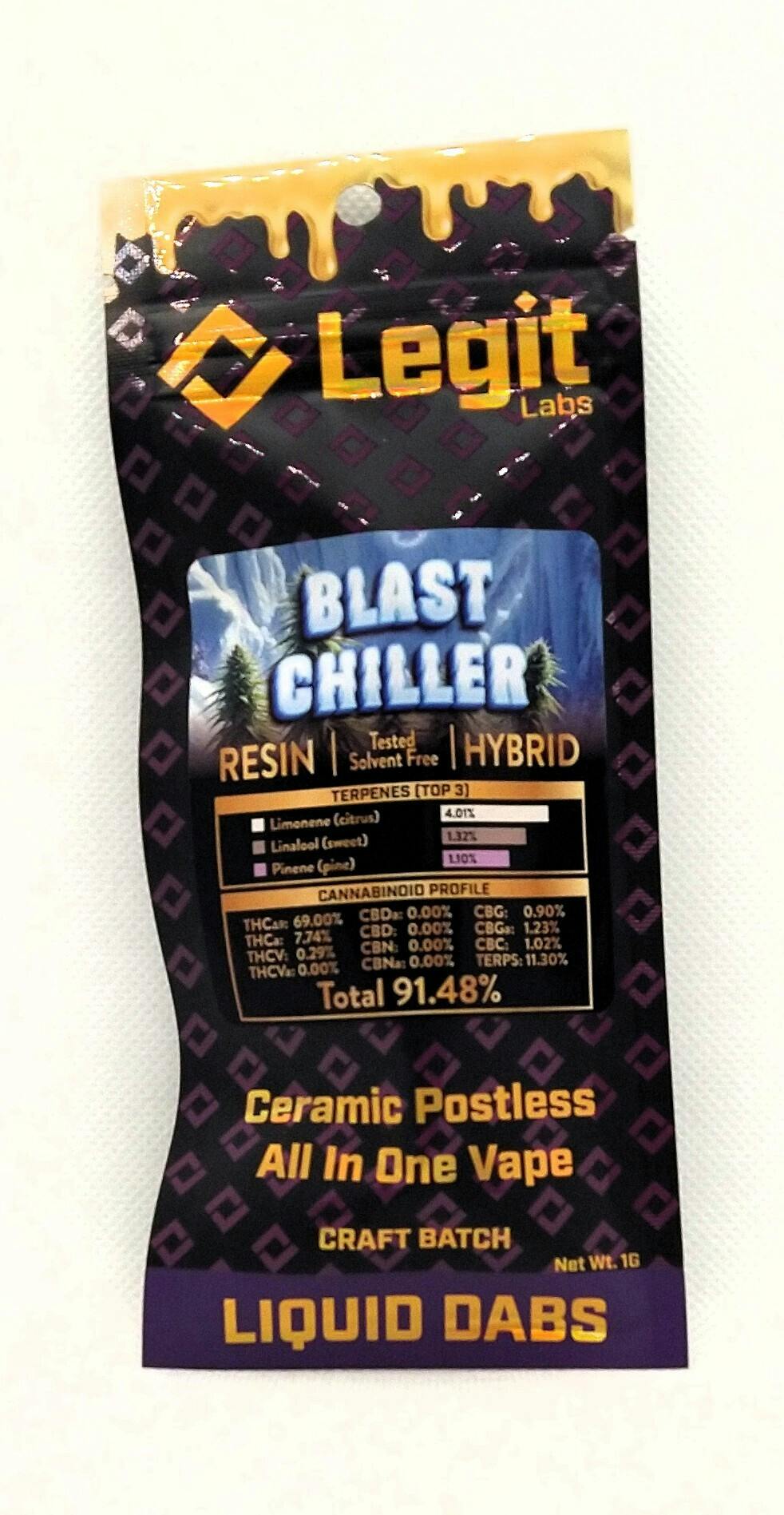 Legit Labs | Blast Chiller | Cured Resin Disposable Vape | 1g | Hybrid