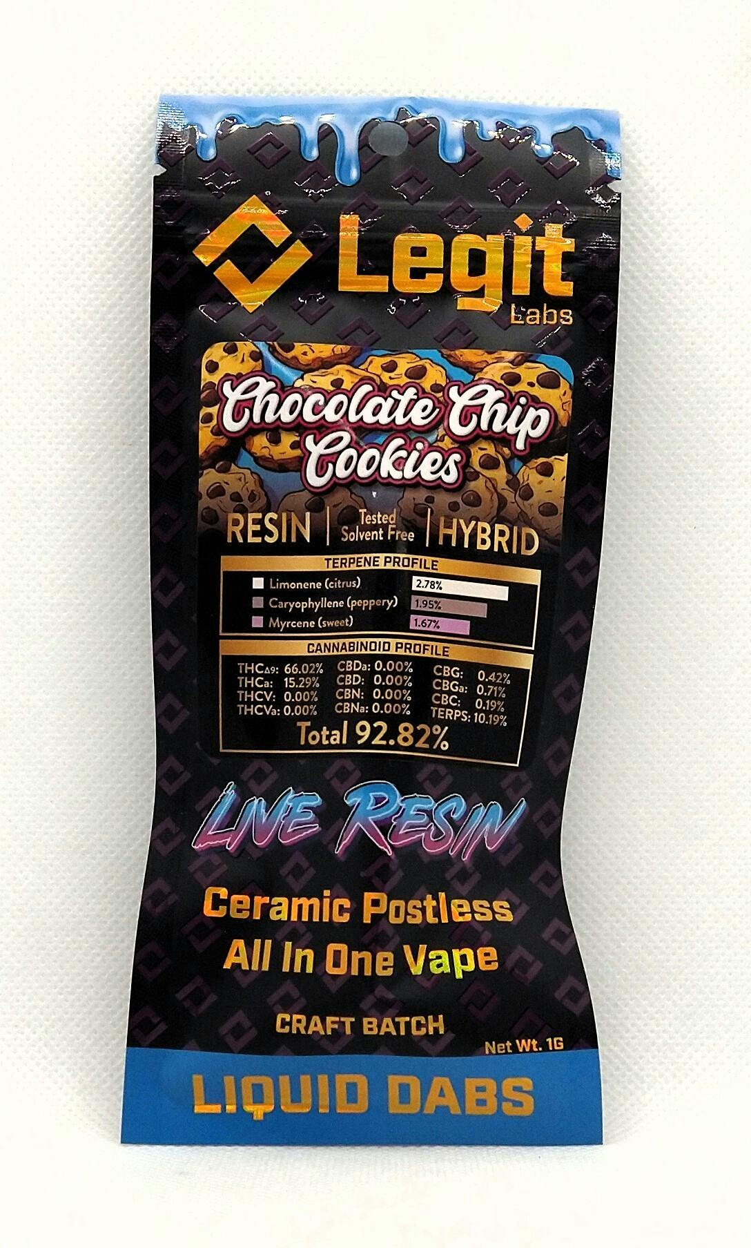 Legit Labs | Chocolate Chip | Live Resin Disposable Vape | Hybrid