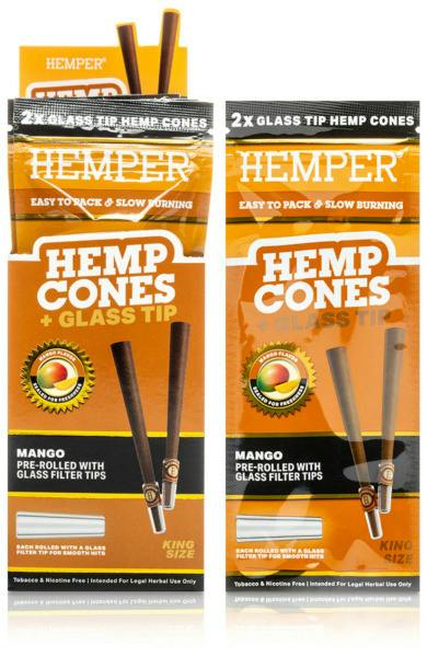 Hemper | Mango | 100mm King Size Hemp Cone + Glass Tip | 2Pack