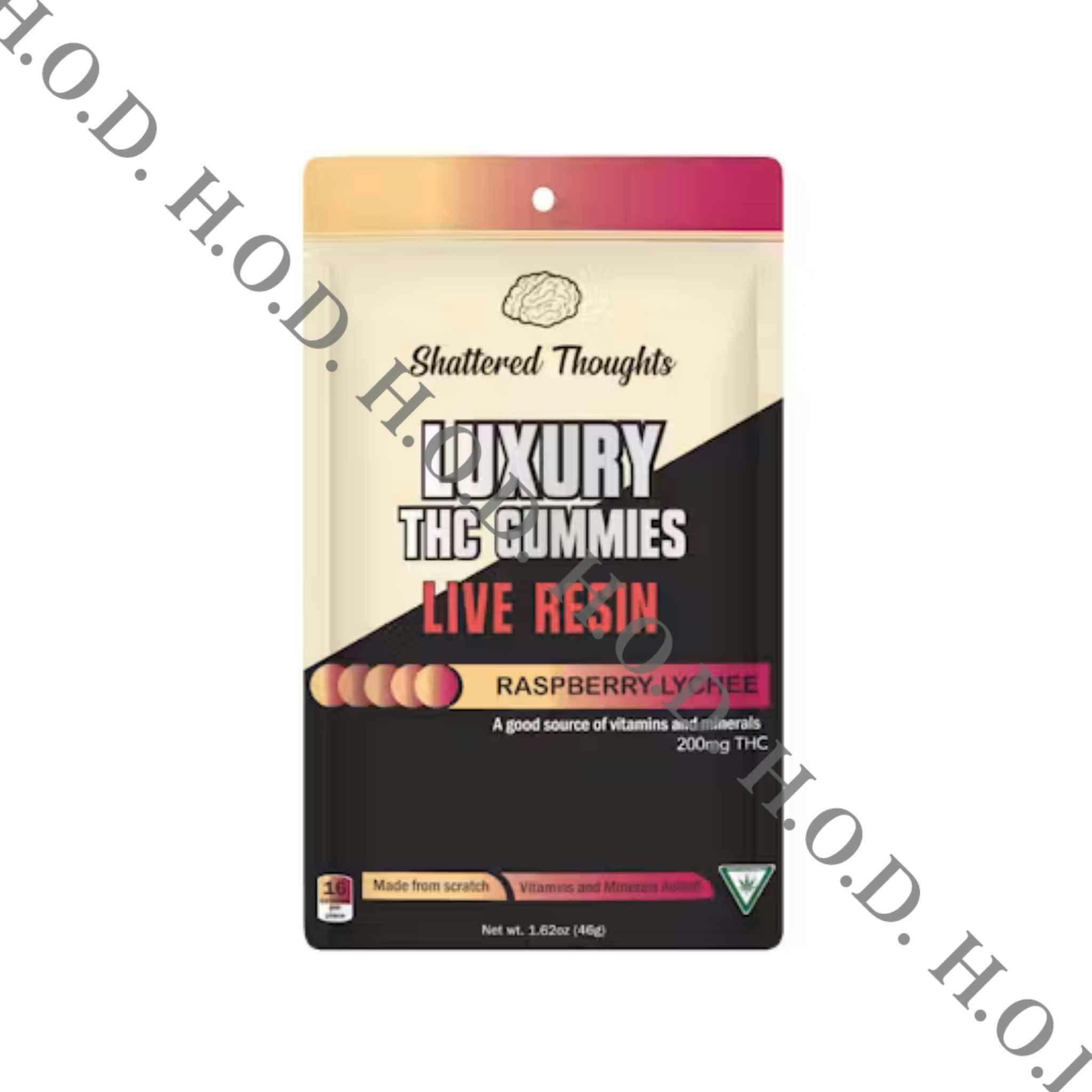 Shattered Thoughts Raspberry Lychee Live Resin 200mg Gummies