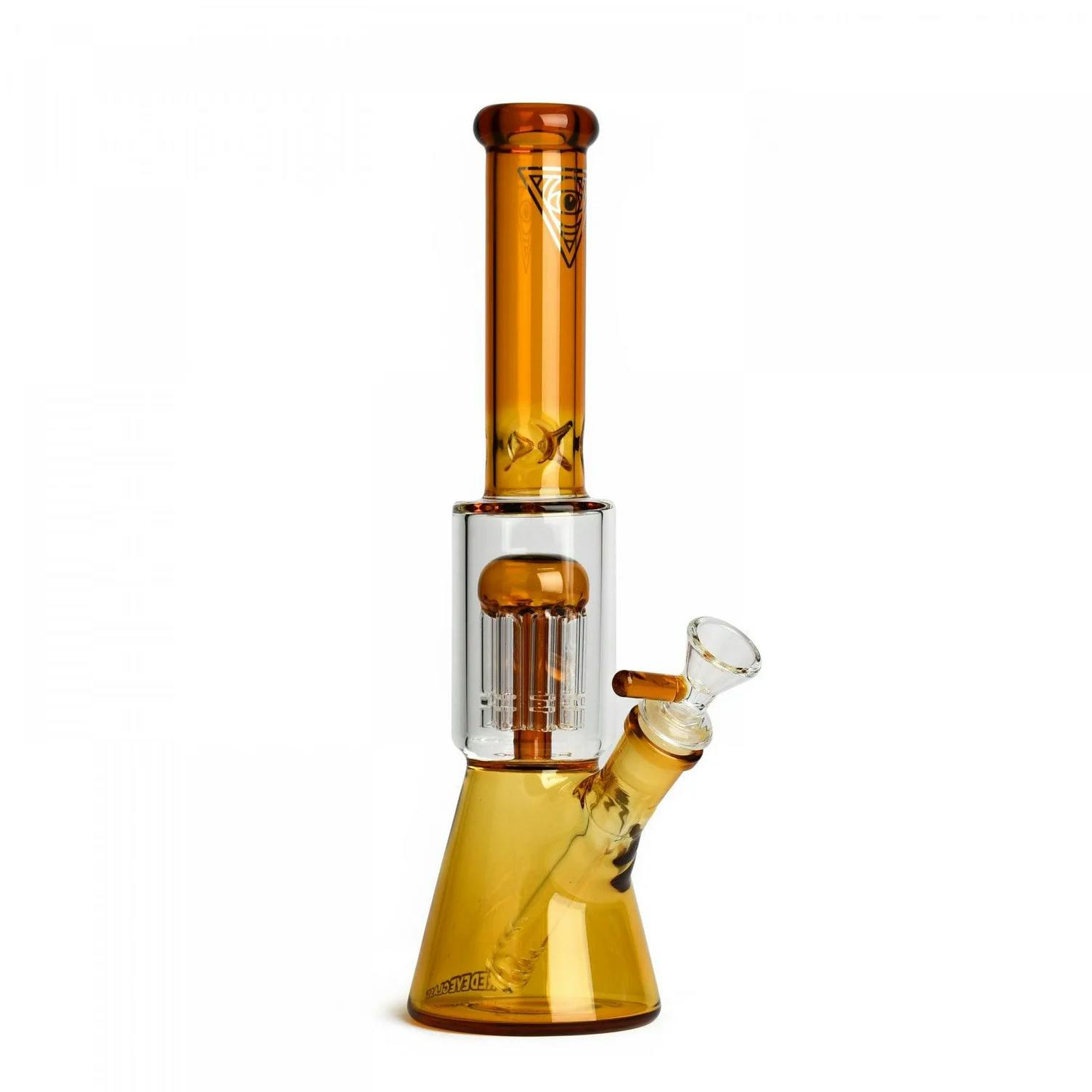 11" Red Eye Glass Dual Chamber Bong - Gold