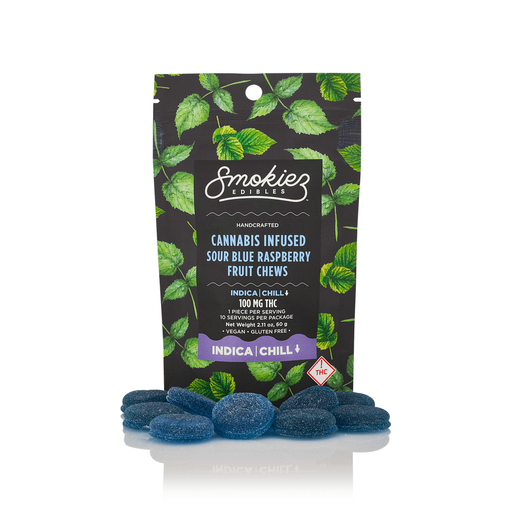 Smokiez Blue Raspberry Fruit Chews Indica 100mg, 10pk