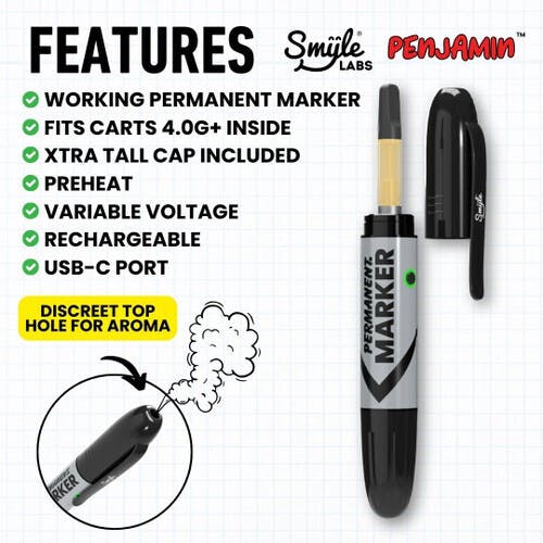 SMYLE Labs Permanent Marker Penjamin 300mAh Variable Voltage 510 Thread Battery at Lone Peak Cannabis Company