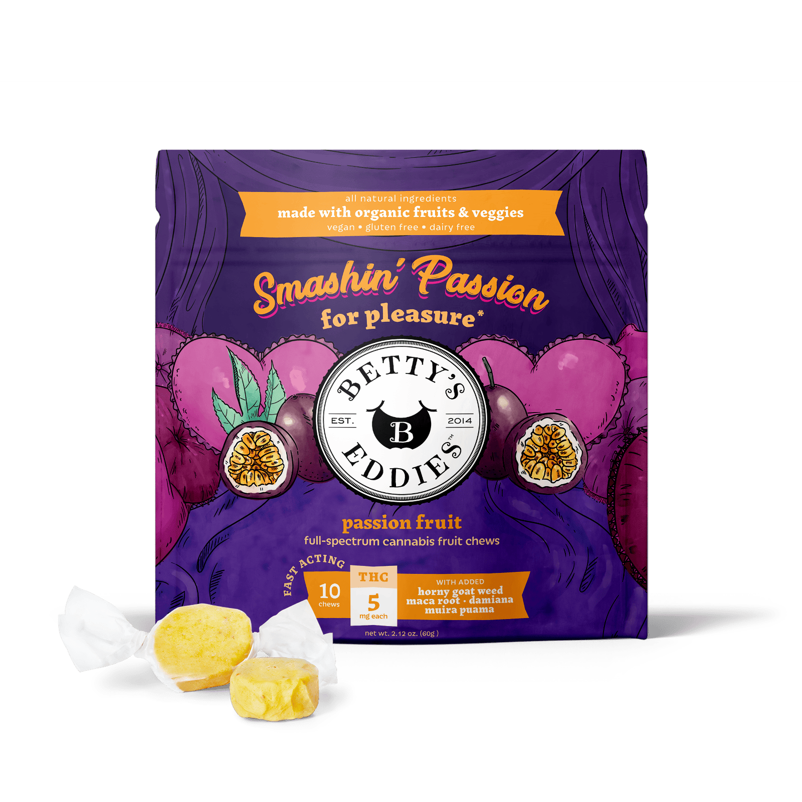 Chews | Smashin' Passion | 50mg | 10pk | Betty's Eddies at Canna Provisions Weed Dispensary Lee