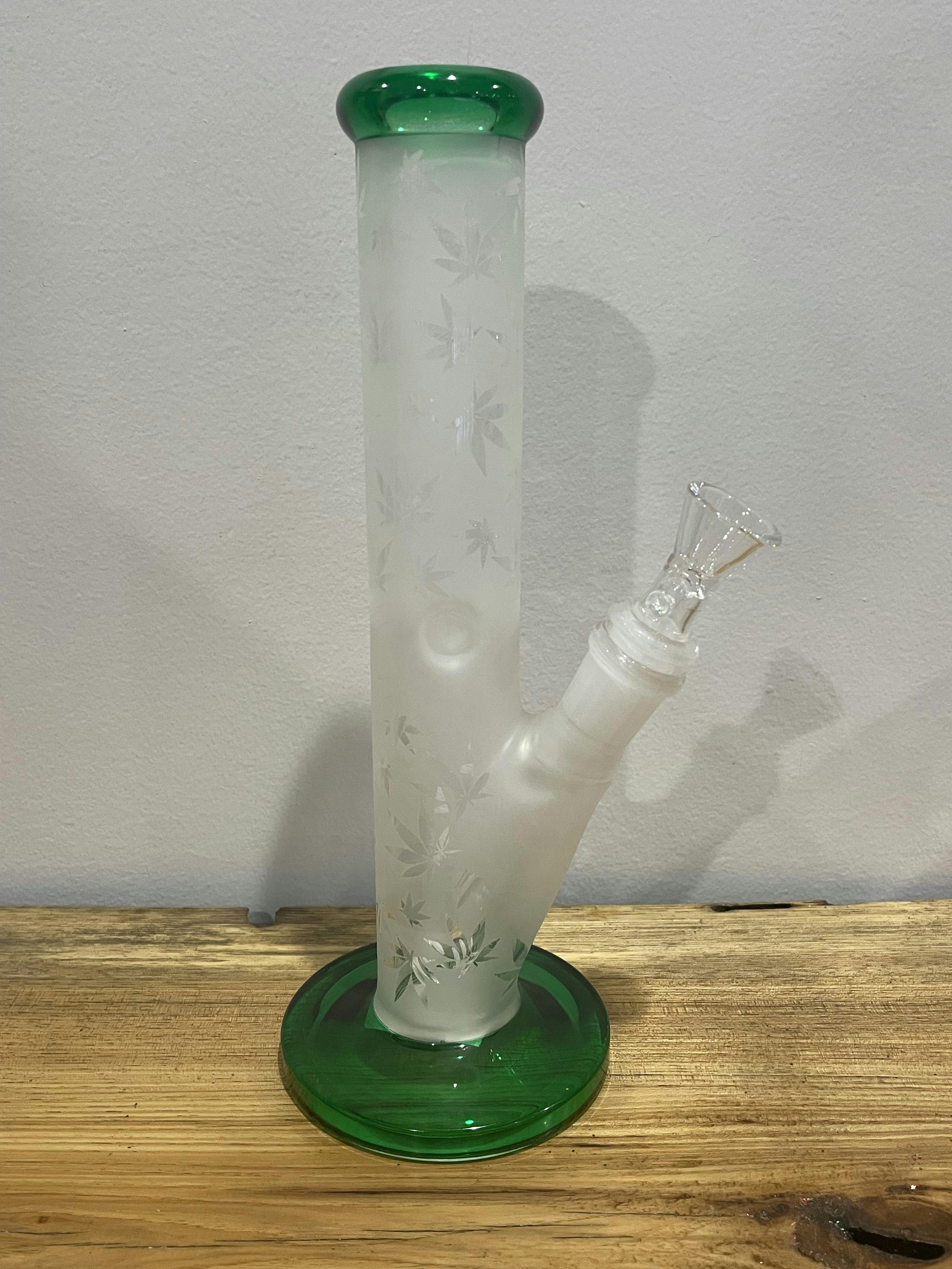 MJW | 10" Frosted Leaf Straight Tube Water Pipe (Green)
