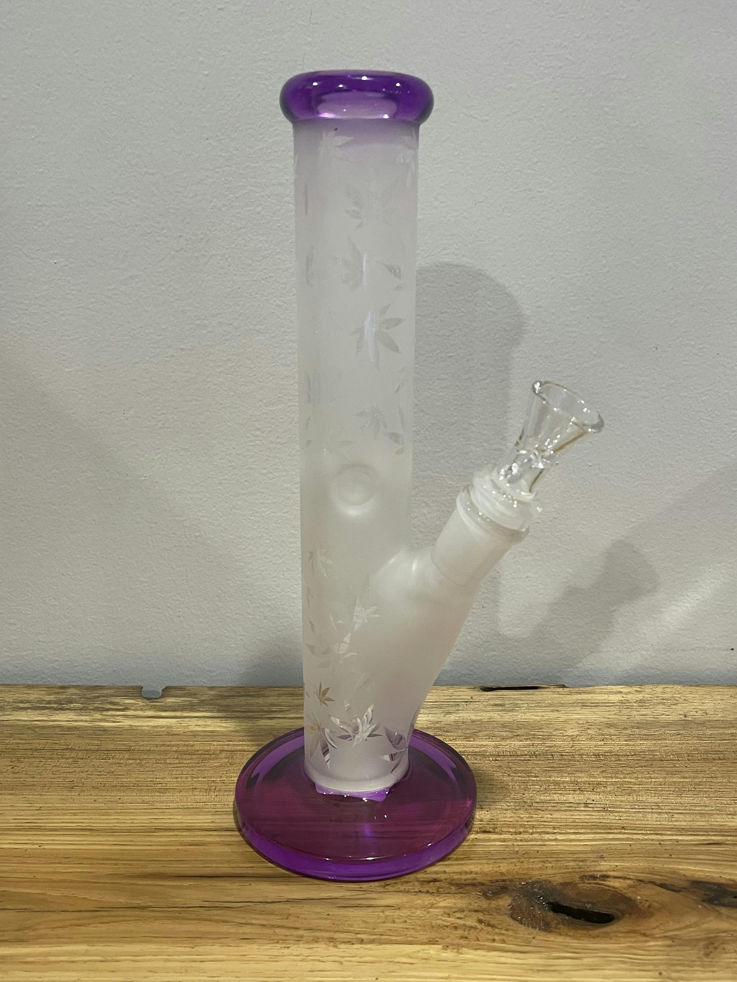MJW | 10" Frosted Leaf Straight Tube Water Pipe (Purple)