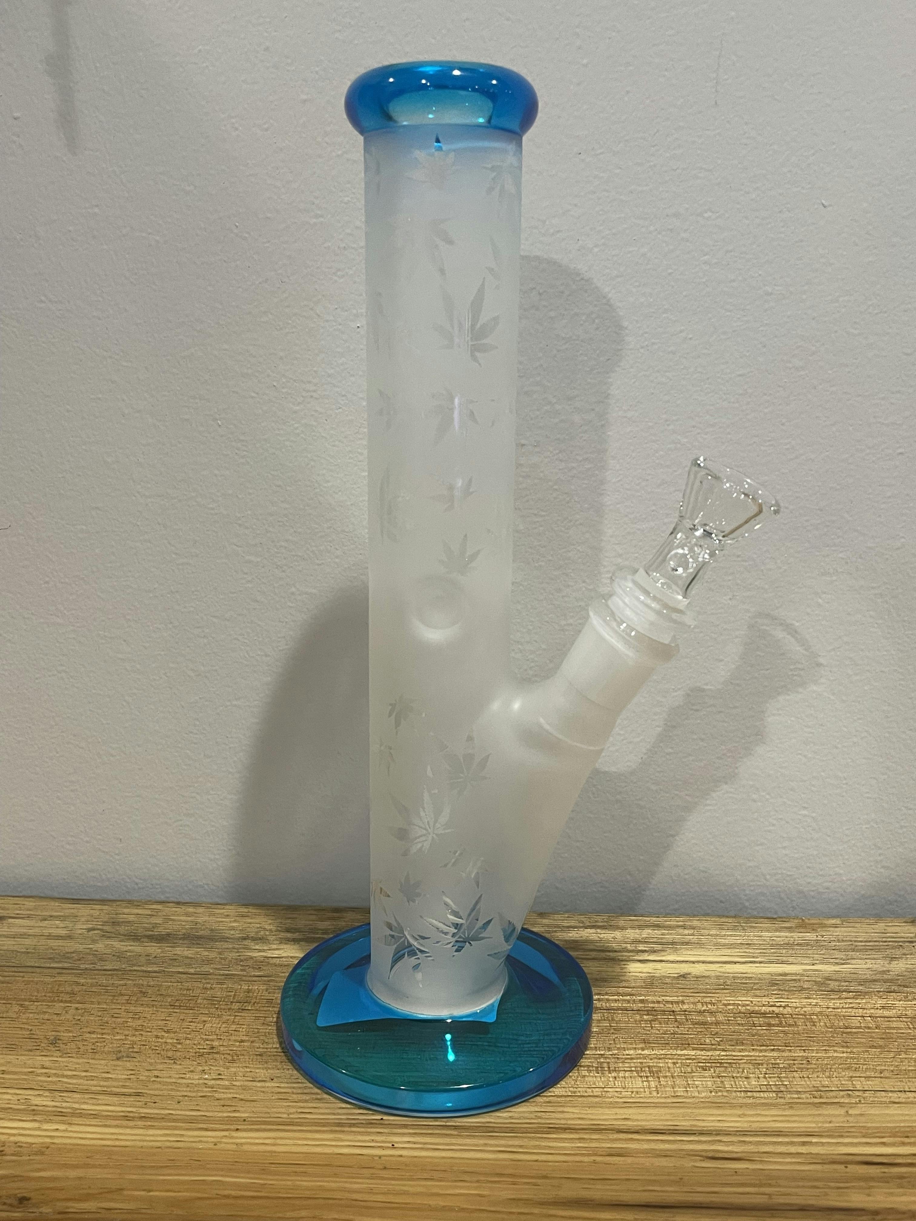 MJW | 10" Frosted Mushroom Straight Tube Water Pipe (Blue)