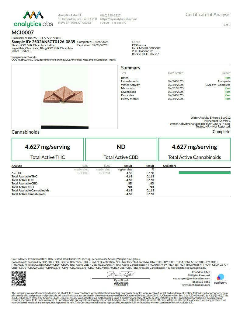 RSO Milk Chocolate Chocolate 100mg (25646)