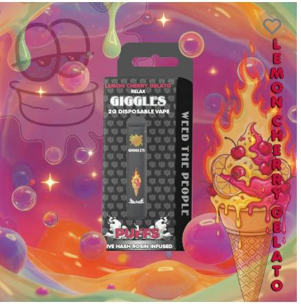 Giggle Puffs | Lemon Cherry Gelato | Live Hash Rosin Infused Disposable