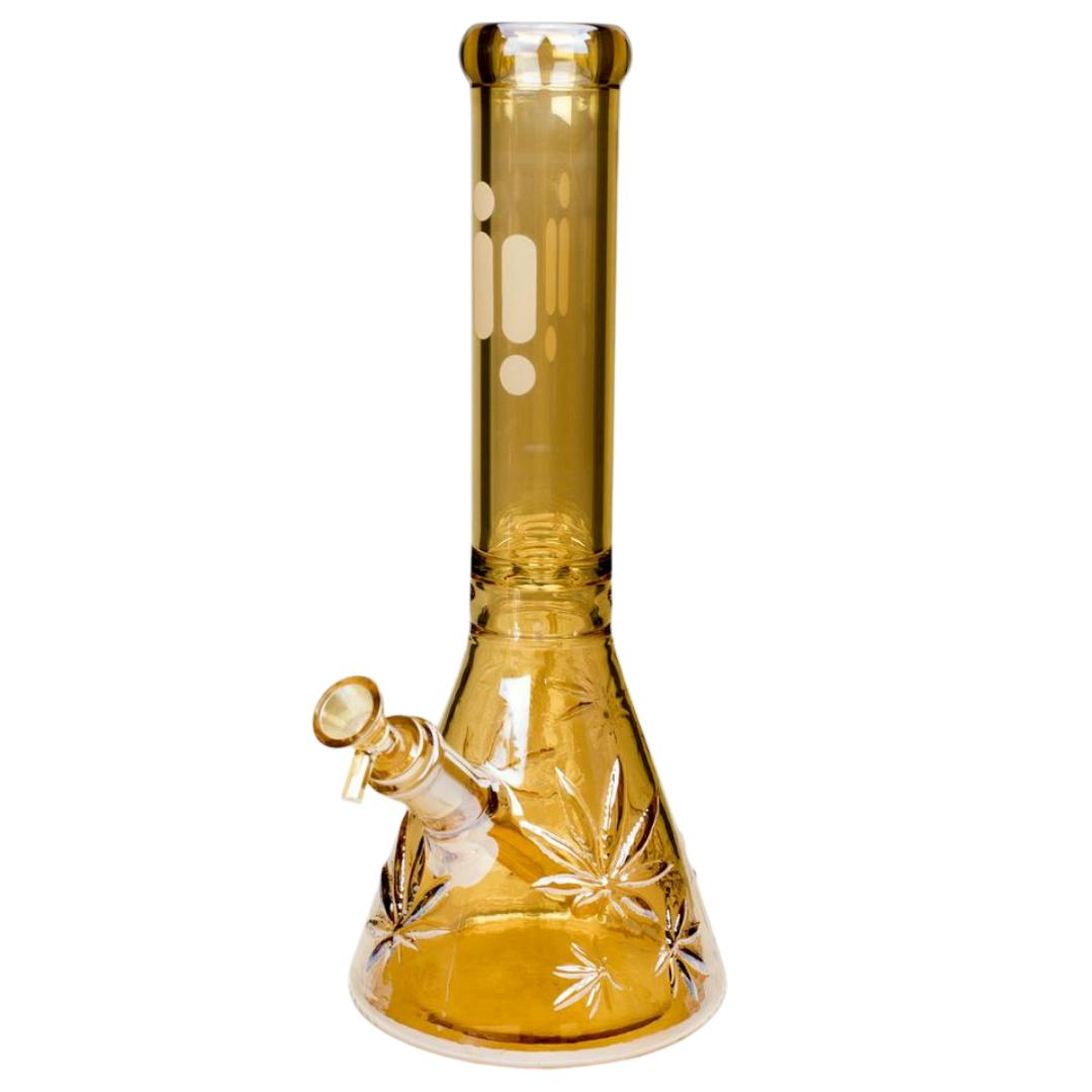 14" Infyniti 7mm Beaker Bong - Embossed Leaf Amber