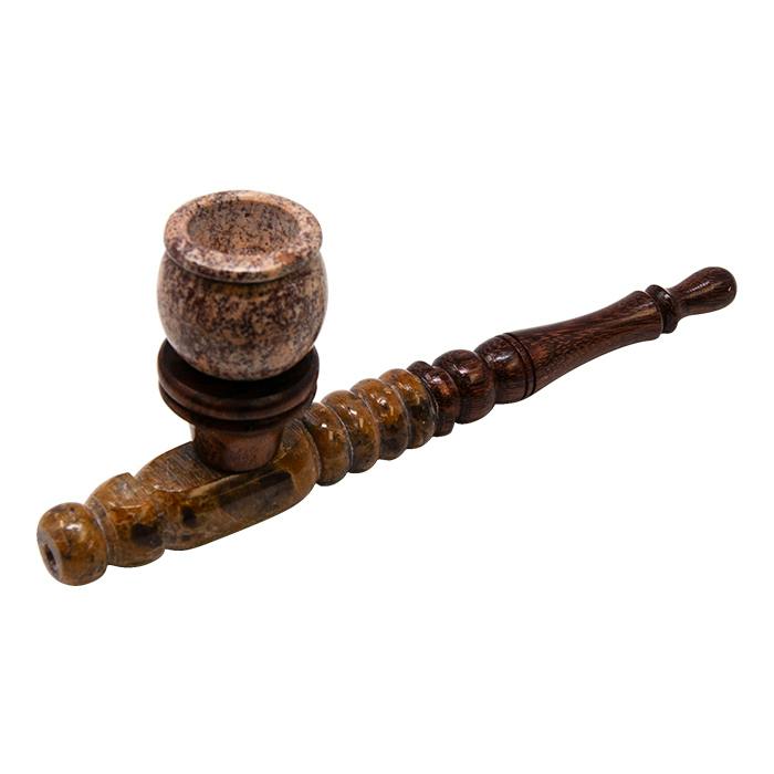 Wood Pipe with Stone Bowl - 6" Premium