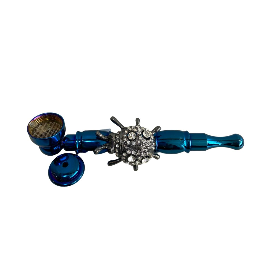 4.7" Metal Pipe with Cubic Zirconia Ornament - Blue / Beetle