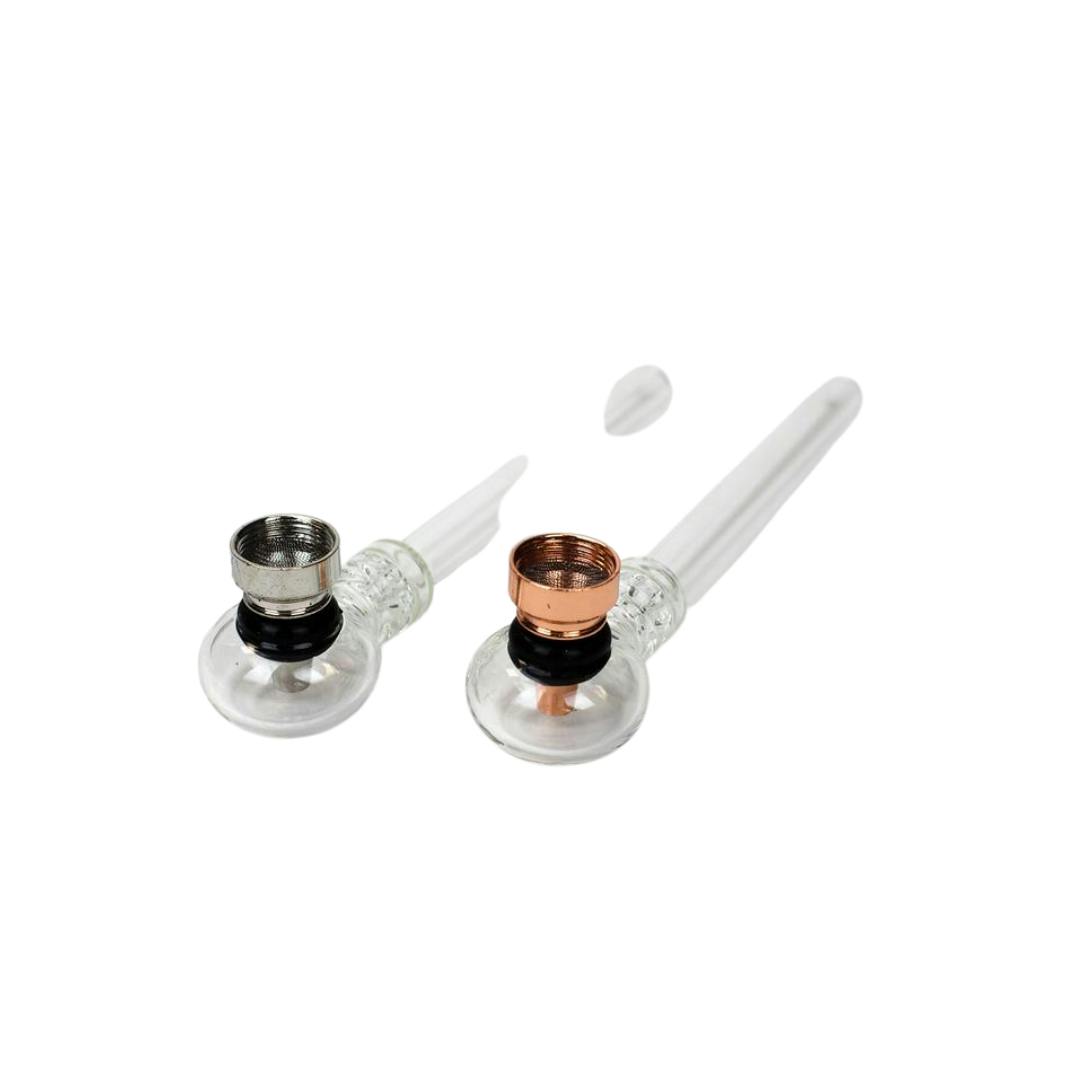 5.5" Glass Tube Pipe with Metal Screen - Silver