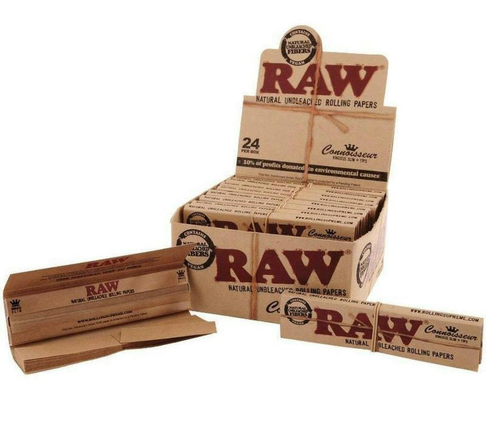 RAW Classic Unrefined Rolling Papers - King Slim Connoisseur + Tips