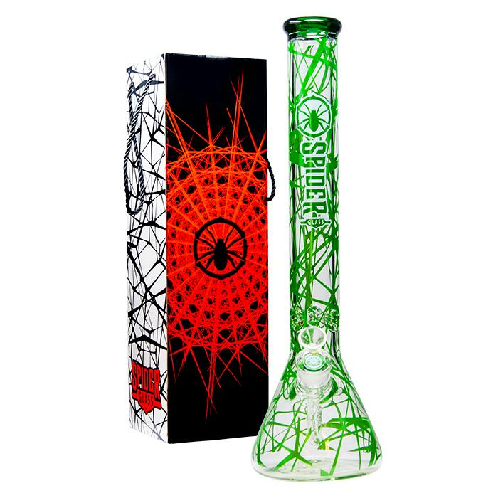 18" Spider Glass Web Design Bong - Teal