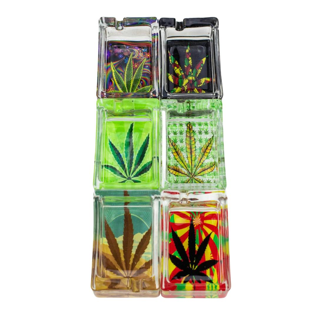 Rectangle Glass Ashtray - Leaf Design