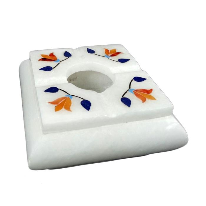 Floral Print Stone Ashtray - Square