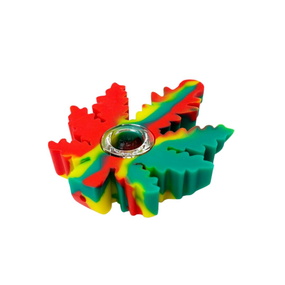 Leaf Silicone Hand Pipe with Glass Bowl - Rasta